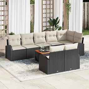 vidaXL Conjunto de Sofá Jardim de 9 Peças com Almofadas Preto Polirattan Acácia