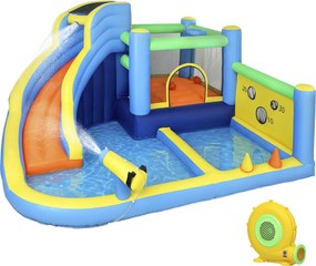 AIYAPLAY Castelo Insuflável Aquático 8 em 1 com Soprador 550W Escorrega Trampolim Escalada Piscinas Cesto Lançamento de Argolas | Aosom Portugal