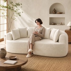 Sofá de 3 Lugares Curvo, 188 x 107 x 62 cm, Assento Profundo, Creme