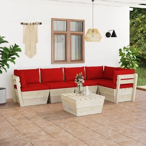vidaXL 6 pcs conjunto lounge de paletes + almofadões madeira de abeto