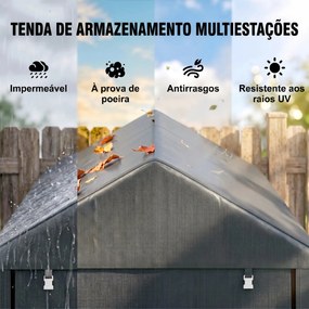 Abrigo para Ferramentas Bicicletas e Motos 1,2x1,8x1,65 m Garagem Portátil com 2 Habitações Cinza Escuro