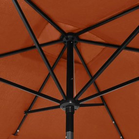 Guarda-sol de jardim c/ luzes LED e poste de aço 2x3m terracota