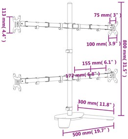 Suporte para monitor VESA 75/100 mm aço preto