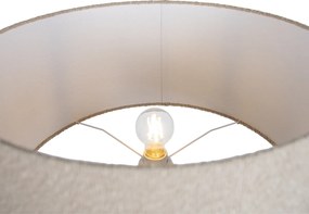 Candeeiro de pé tripé madeira com abajur em tecido teddy bege 50cm - Lou