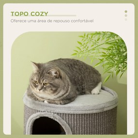 Arranhador Gatos Barril para Arranhar Gatos de 3 níveis Torre para Arranhar Gatos com 3 Entradas e Tampa em Sisal Ø38x70cm Cinzento Claro