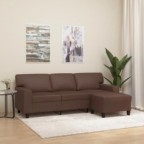 vidaXL Sofá 3 lugares c/ apoio de pés 180 cm couro artificial castanho