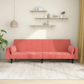 337517 vidaXL Sofá-cama 2 lugares com duas almofadas veludo rosa