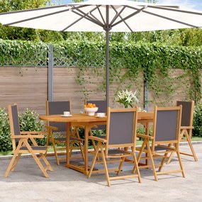 vidaXL 7 pcs conjunto jantar jardim tecido/madeira maciça antracite