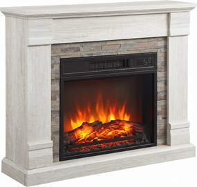 Lareira Elétrica Decorativa 1800W com Efeito de Chama de 3 Níveis, Termóstato, Temporizador e Comando, cor Madeira Natural