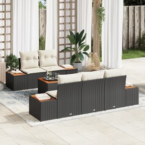 Conjunto de Sofás Jardim vidaXL de 6 Peças com Almofadas Preto Vime Poliéster Acácia