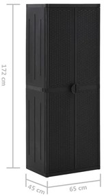 Armário de arrumação para jardim 65x45x172 cm vime PP preto