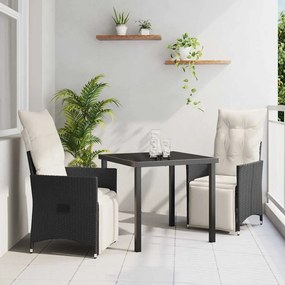 vidaXL Conjunto de Jantar de Jardim com 3 Peças e Almofadas em Rattan Sintético Preto