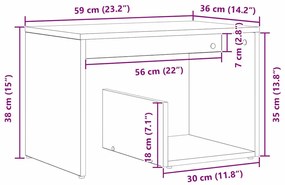 Mesa de Apoio vidaXL Preta em Madeira de Carvalho 59x36x38 cm
