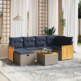 vidaXL 7 pcs conjunto sofás p/ jardim c/ almofadões vime PE cinzento