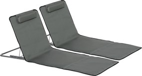 Conjunto de 2 Esteiras de Praia Dobráveis 124x53x50cm com Encosto Ajustável e Apoio para a Cabeça Esteira de Praia Tecido Oxford Aço com Bolsa de Tran