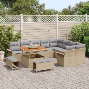 Conjunto de Sofá de Jardim vidaXL 12 Peças com Almofadas Bege Rattan S