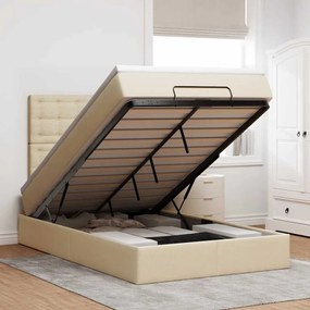 vidaXL Estrutura de cama otomana com colchão tecido creme 120x200cm