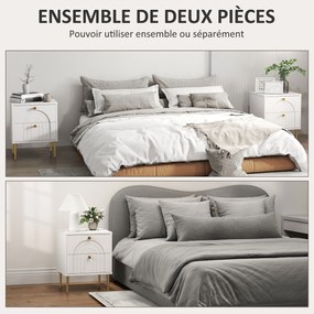 Conjunto de 2 mesas de cabeceira com 2 gavetas e pés em aço para quarto 40 x 35 x 50 cm, sala de estar, branco