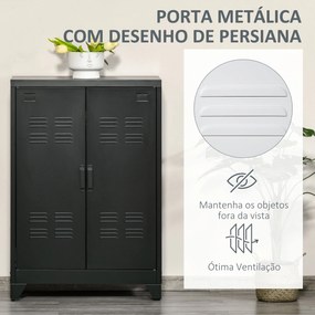 Armário de Metal de Armazenamento com Dupla Porta 2 Prateleiras com Altura Ajustável Armário para Escritório 75x33x110cm Preto
