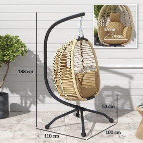 Cadeira Suspensa com Suporte Cesto Dobrável Almofada e Apoio de Cabeça para Interior e Exterior Capacidade 120 kg Bege