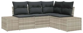 Conjunto de sofá de jardim de 4 peças com almofadas cinza claro em pol