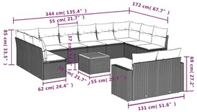 13 pcs conjunto de sofás p/ jardim com almofadões vime PE bege