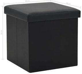 Bancos de arrumação dobráveis 2 pcs couro artificial preto