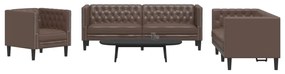 vidaXL 3 pcs conjunto de sofás chesterfield couro artificial castanho