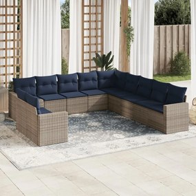 vidaXL 11 pcs conjunto sofás de jardim c/ almofadões vime PE cinzento