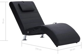 Chaise longue de massagem c/ almofada couro artificial preto