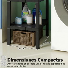 Estante de plástico cozinha com 4 níveis 38 x 32,5 x 99 cm, estante organizadora estreita e multifuncional, montagem sem ferramentas, para casa de ban