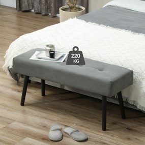 Banco para colocar ao pé da cama, estofado em veludo canelado e com pés em aço preto, capacidade de carga de 220 kg, 100 x 36 x 45 cm, cinzento