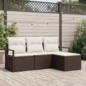Conjunto de Sofá de Jardim vidaXL de 4 Peças com Almofadas Castanho Polirresina