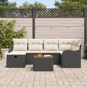 Conjunto de Sofás de Jardim vidaXL 7 Peças com Almofadas Preto Rattan