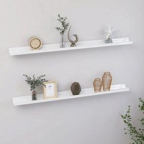 vidaXL Prateleiras de parede 2 pcs 100x9x3 cm branco brilhante