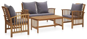 4 pcs conj. lounge jardim c/ almofadões madeira acácia maciça