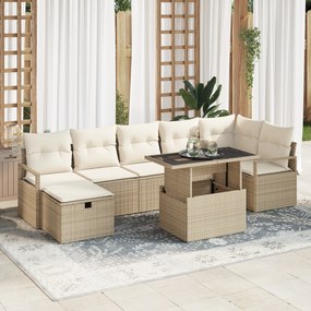 Conjunto de Sofá de Jardim de 8 Peças com Almofadas Bege Rattan Poliés