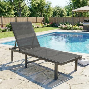 Espreguiçadeira de jardim com Rodas, reclinável em 4 posições até ficar totalmente na horizontal, em Textilene 530 g/m², cinzento escuro
