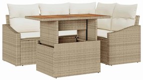 Conjunto de Jantar de Jardim de 5 Peças com Almofadas Bege em Rattan