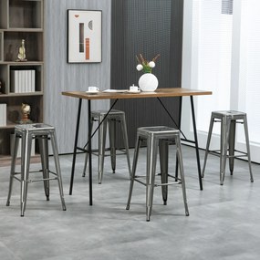 Conjunto de 4 bancos de bar industriais empilháveis (MESA NÃO INCLUIDA), com altura do assento de 76 cm, em metal prateado