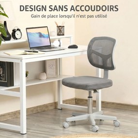 Cadeira de escritório ergonómica sem braços, cadeira giratória de escritório, encosto curvo em malha e Rodas, cinzenta