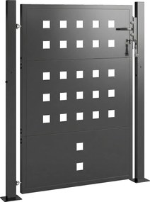 Outsunny Portão de jardim em aço galvanizado Portão metálico com pega fechadura 3 chaves trancável Portão 105x130 cm Cinza escuro | Aosom Portugal