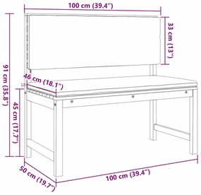Banco de Jardim vidaXL com Almofadas 100x50x91 cm Madeira Maciça de Ac