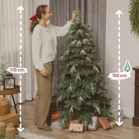 Árvore de Natal Artificial 150 cm Ramos Realistas com Efeito Neve Árvore de Natal com Suporte em Aço Base Dobrável Verde