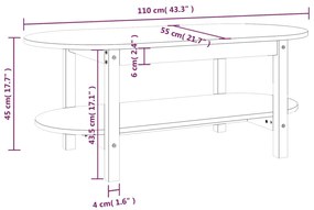 Mesa de centro 110x55x45 cm madeira de pinho maciça