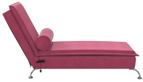 Chaise lounge de massagem com rolo veludo vermelho tinto