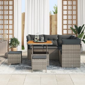 Conjunto de Sofá de Jardim de 8 Peças com Almofadas Cinza Polirattan A