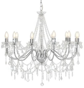 vidaXL Lustre com contas lâmpadas 12 x E14 prateado