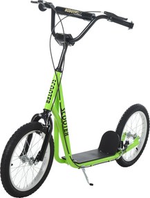 HOMCOM Trotinete com Guiador Ajustável 2 Pneus de Borracha Insufláveis com Travagem Dupla e Rodas 16" 139x58x90-96 cm Verde | Aosom Portugal