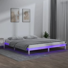 Estrutura de cama c/ LEDs 160x200 cm madeira maciça branco